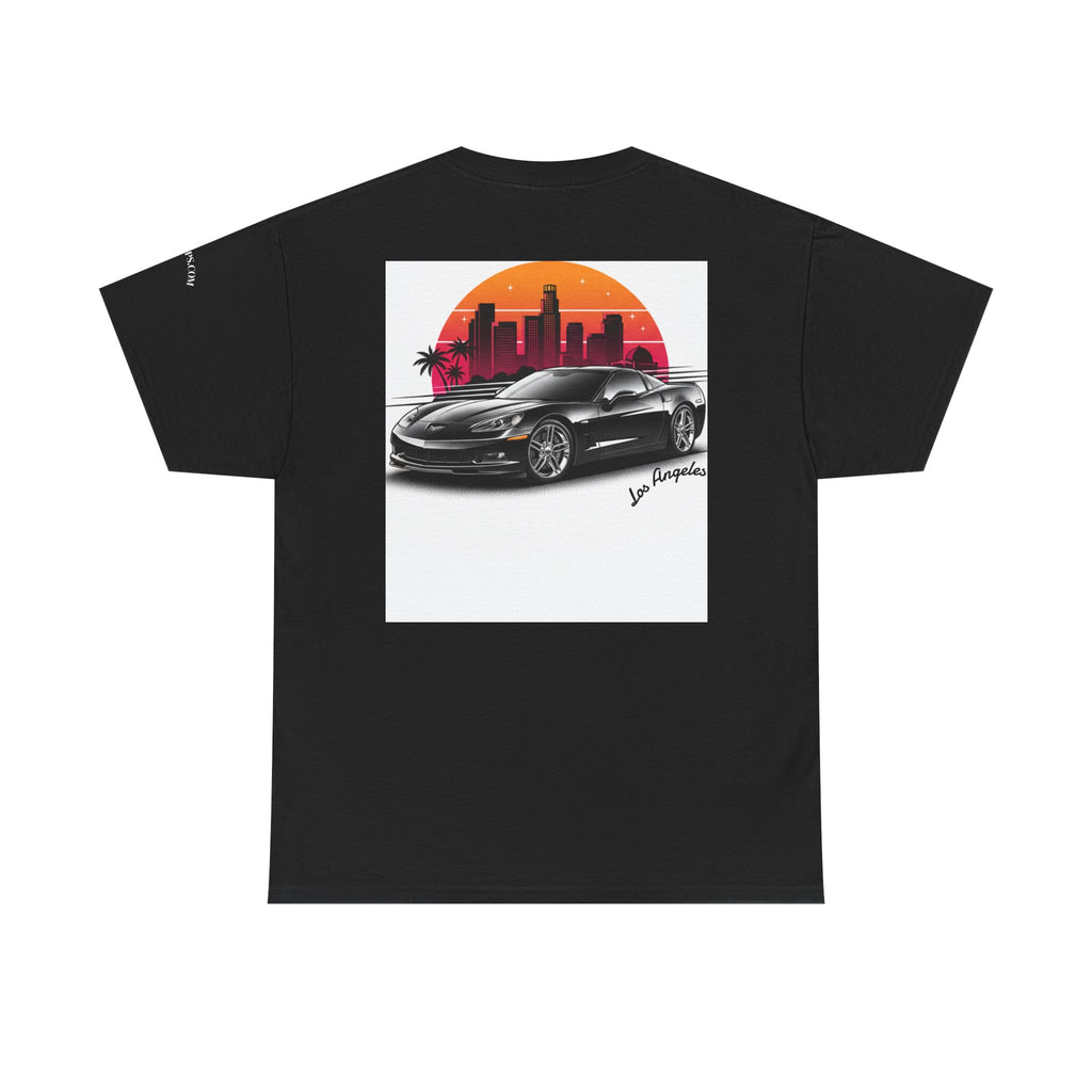 Retro Sunset Sports Car Tee — Los Angeles Skyline Graphic T‑Shirt