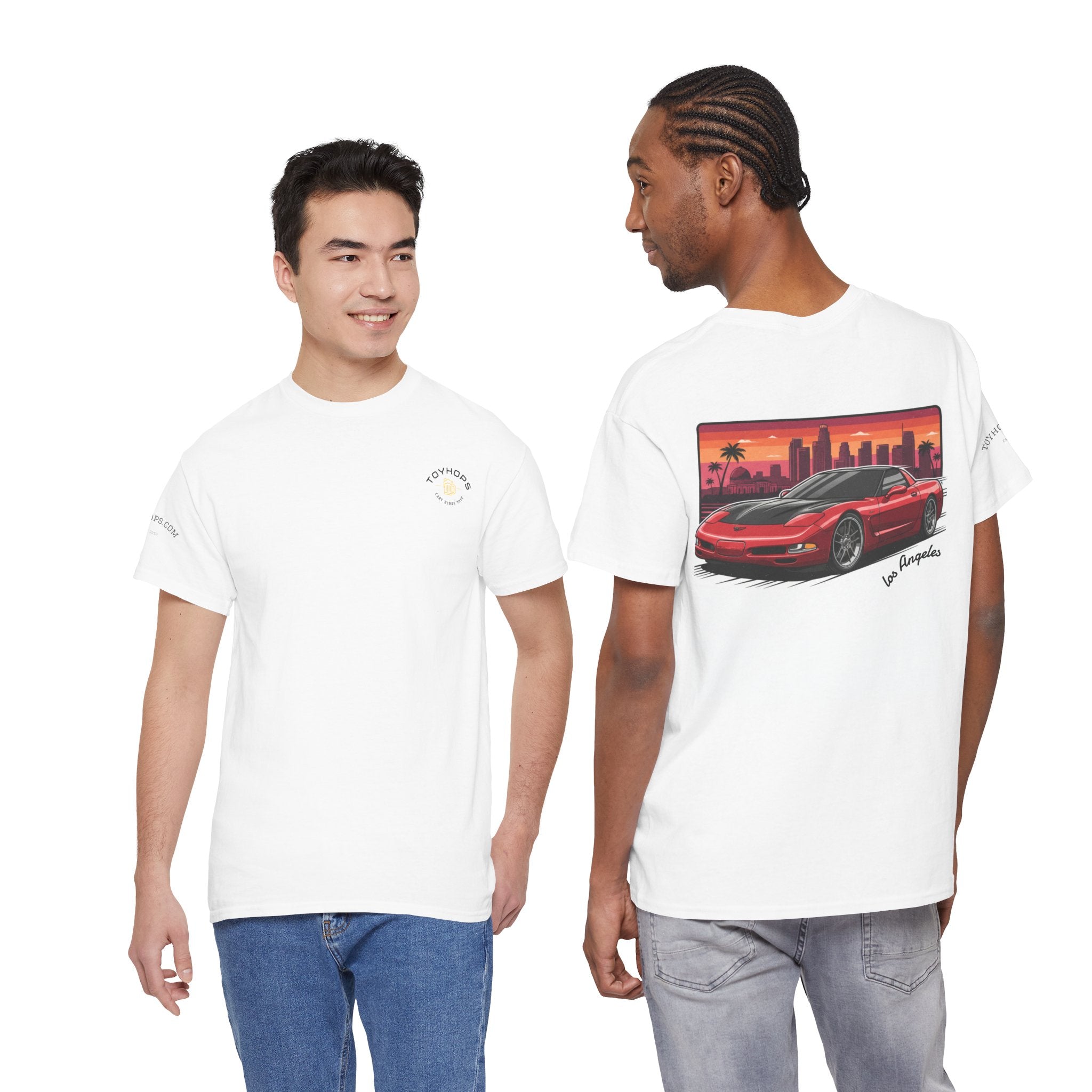 Vintage Sports Car Sunset T‑Shirt — 'Los Angeles' Retro Corvette Tee