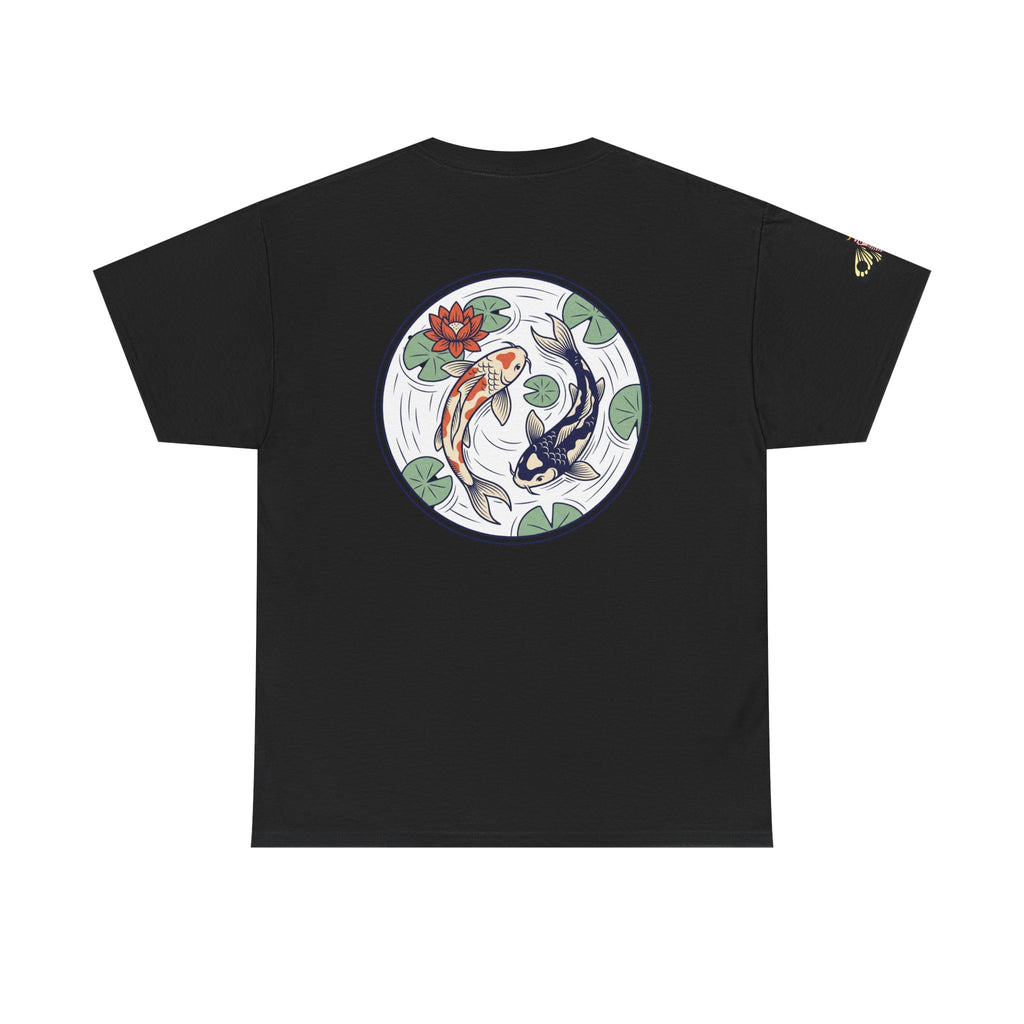 Koi Pond Tee — Black Floral Koi Fish Graphic T-Shirt