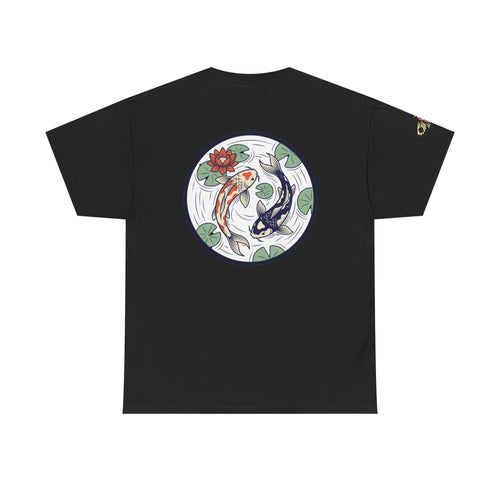 Koi Pond Tee — Black Floral Koi Fish Graphic T-Shirt