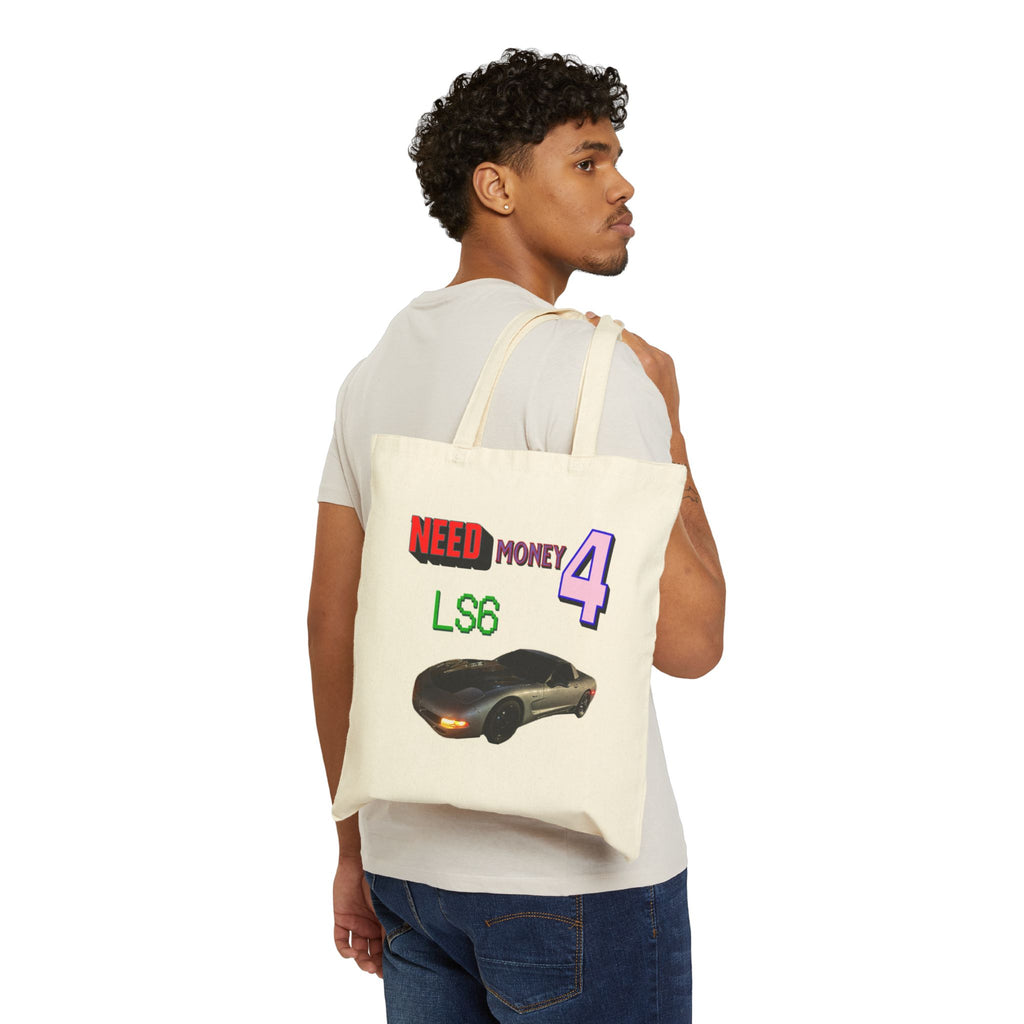 Toyhops Logo Canvas Tote Bag — 'Need Money 4 LS6' Car Graphic Tote