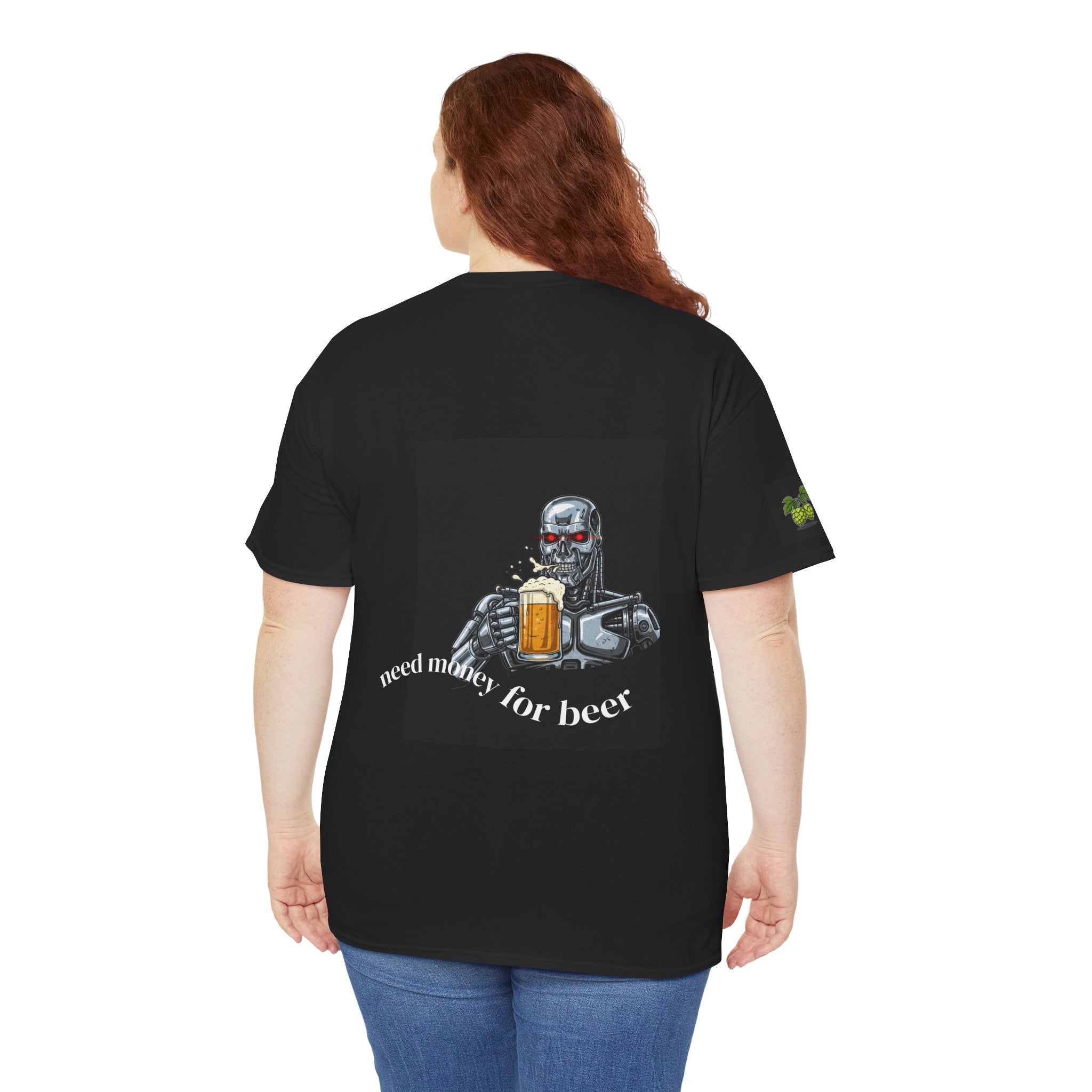 Robot Holding Beer T-Shirt — "Need Money for Beer" Graphic Tee