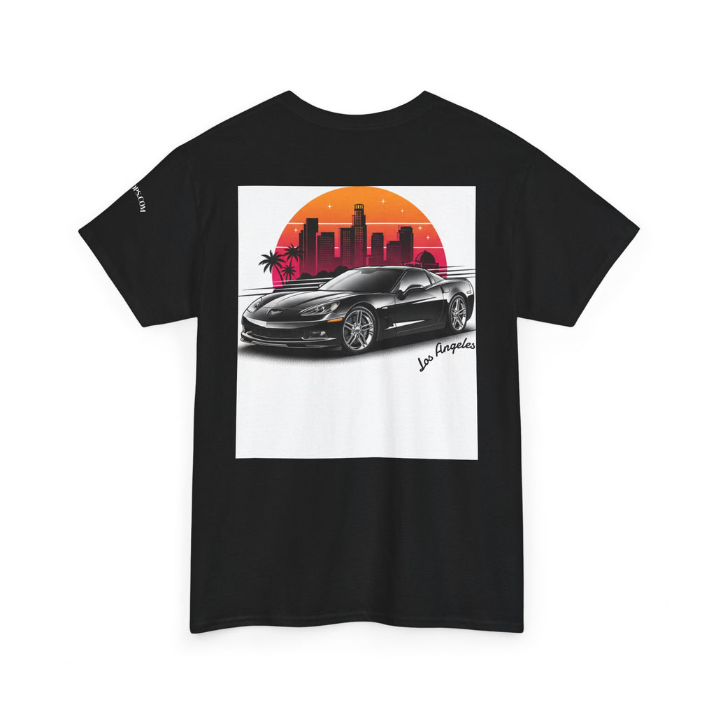 Retro Sunset Sports Car Tee — Los Angeles Skyline Graphic T‑Shirt