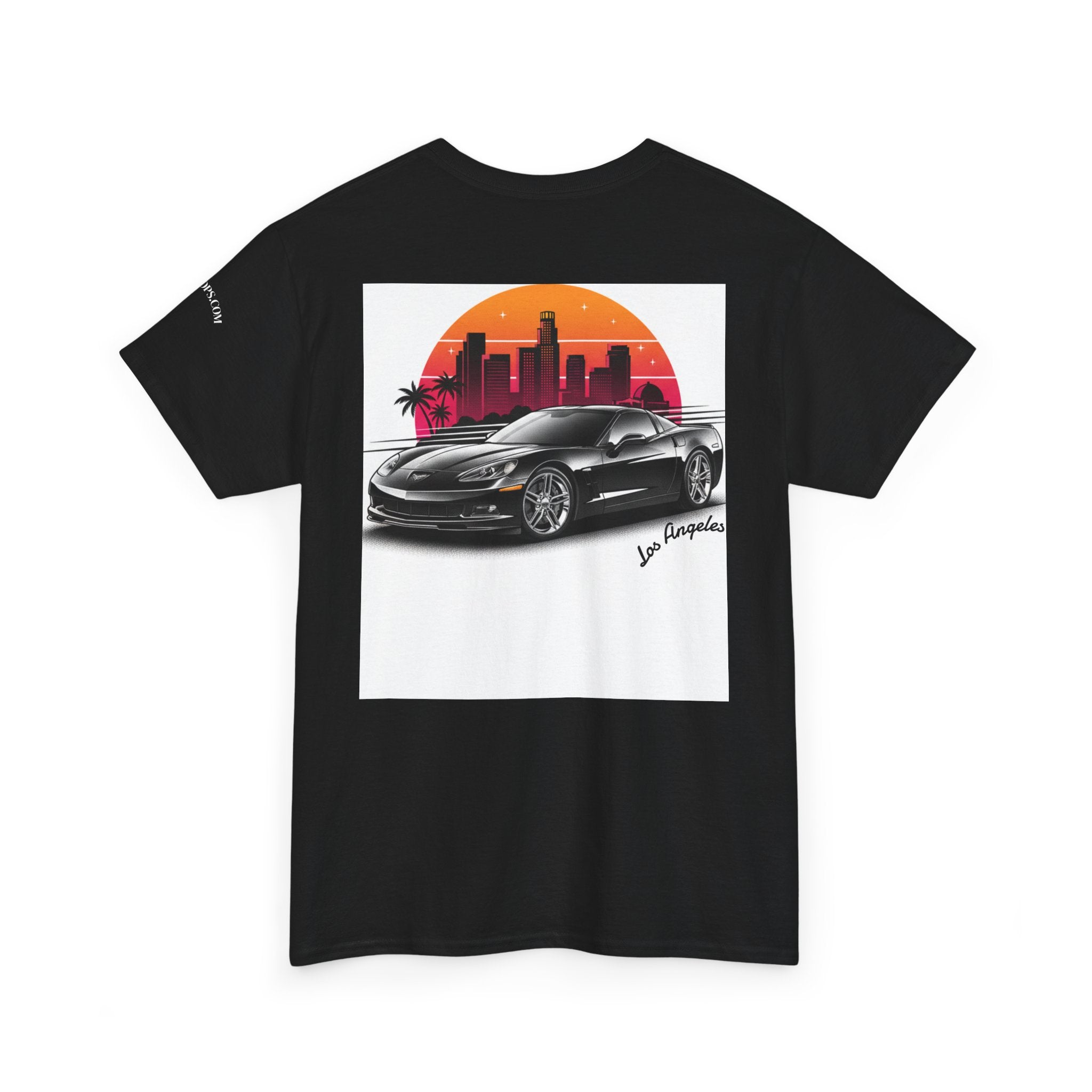 Retro Sunset Sports Car Tee — Los Angeles Skyline Graphic T‑Shirt