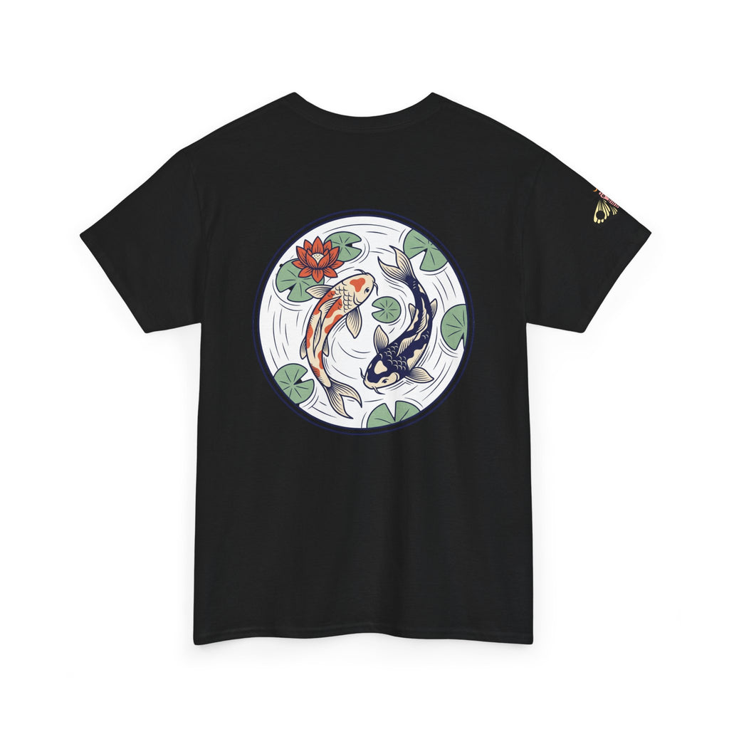 Koi Pond Tee — Black Floral Koi Fish Graphic T-Shirt