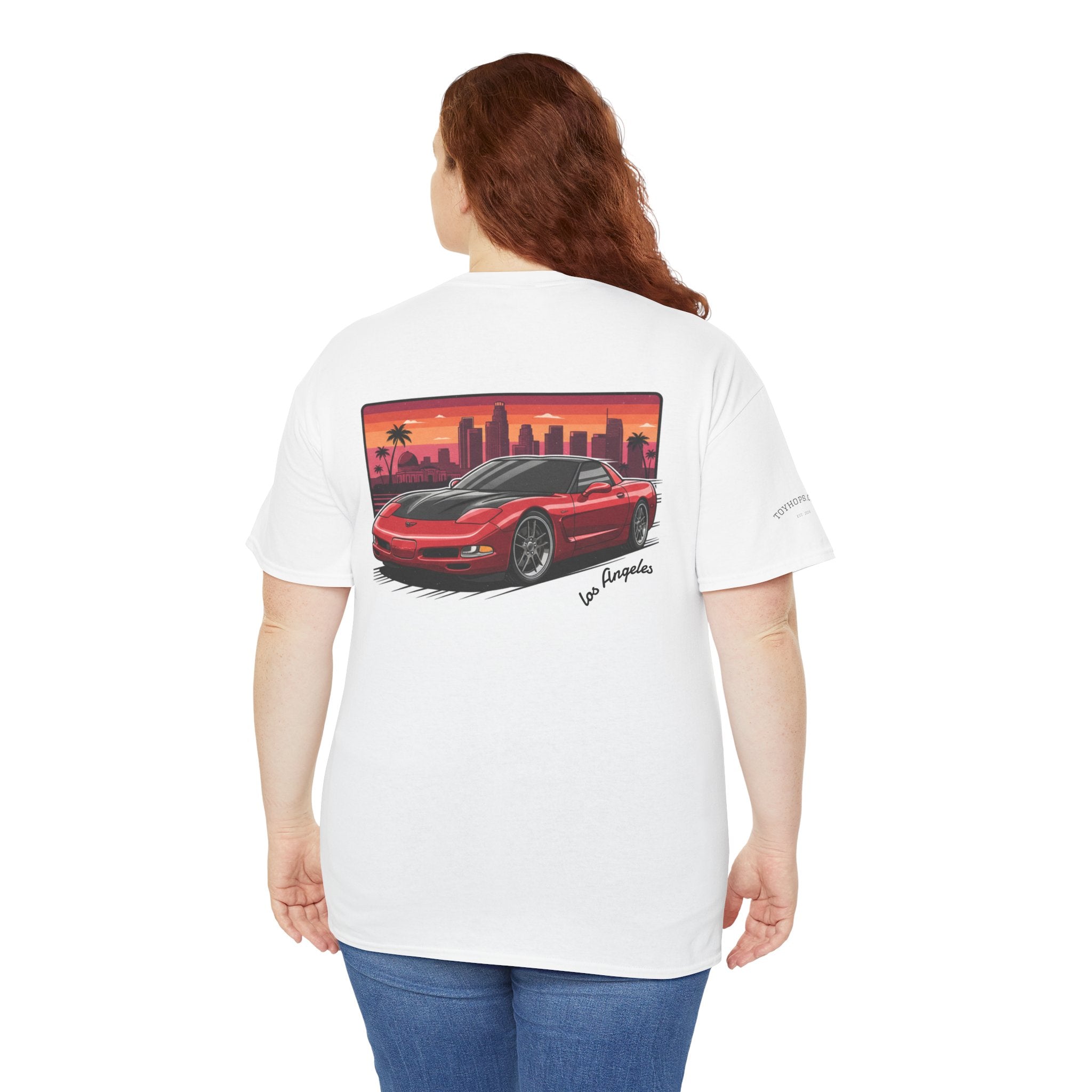 Vintage Sports Car Sunset T‑Shirt — 'Los Angeles' Retro Corvette Tee