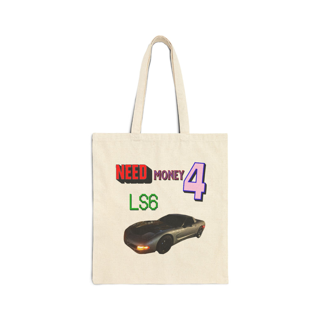 Toyhops Logo Canvas Tote Bag — 'Need Money 4 LS6' Car Graphic Tote