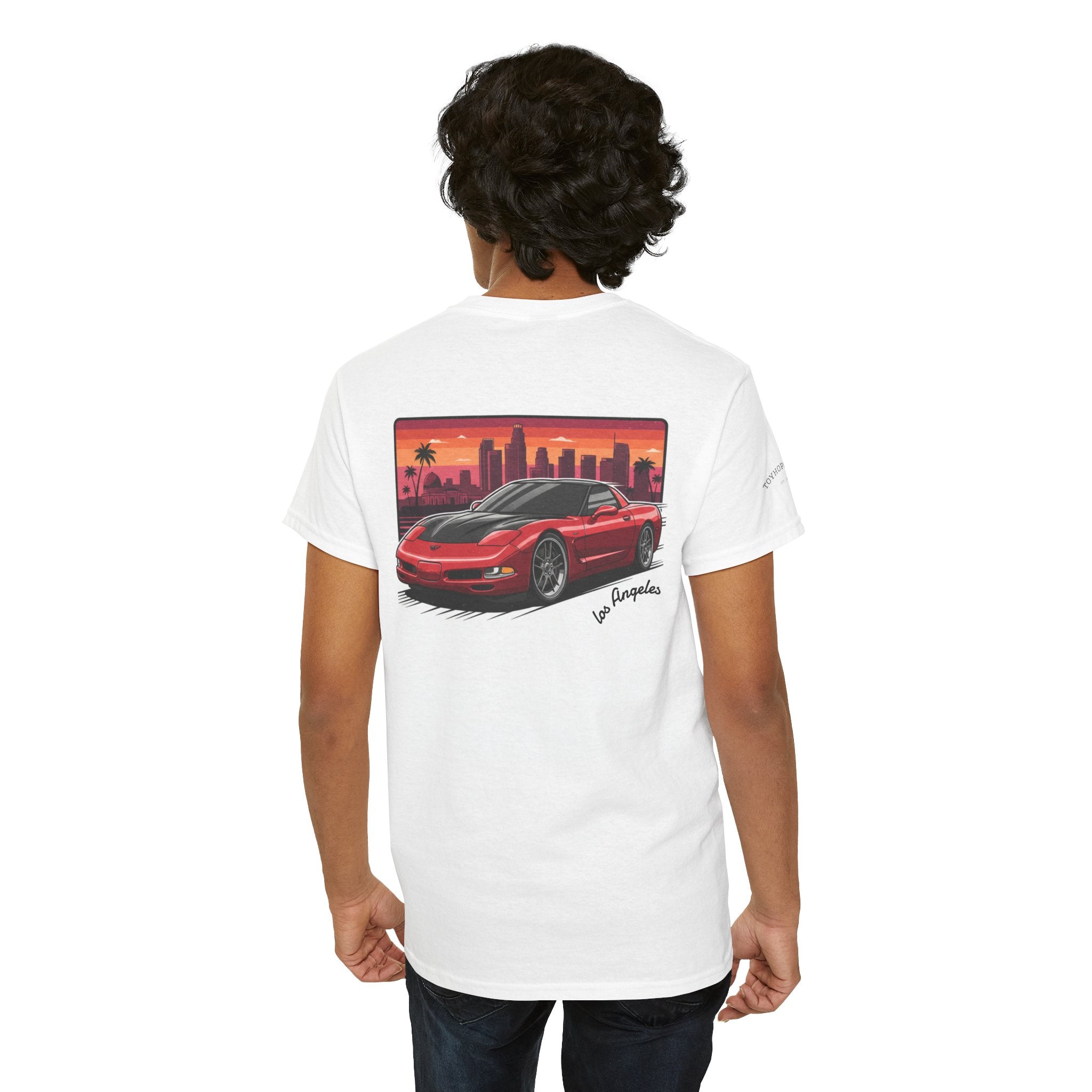 Vintage Sports Car Sunset T‑Shirt — 'Los Angeles' Retro Corvette Tee